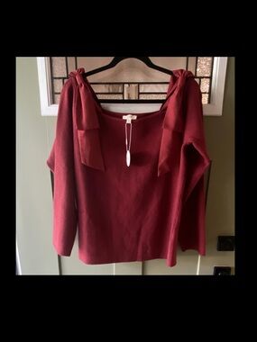 Oddi NWT Bow-Shoulder Knit Sweater  Burgundy Square Neck Size 3XL Fits like 1X